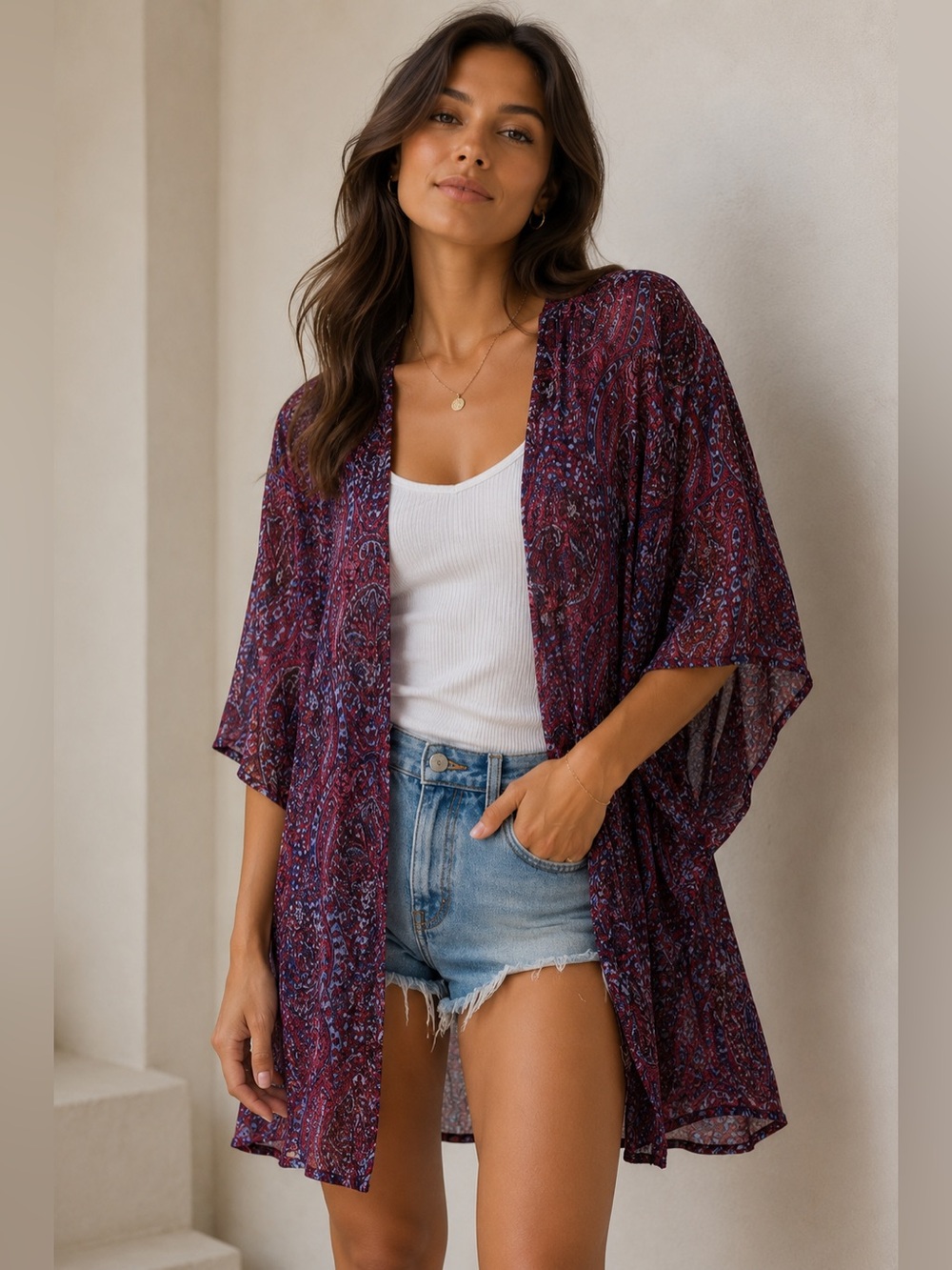American Eagle Outfitters Red and Blue Shrug Sweater